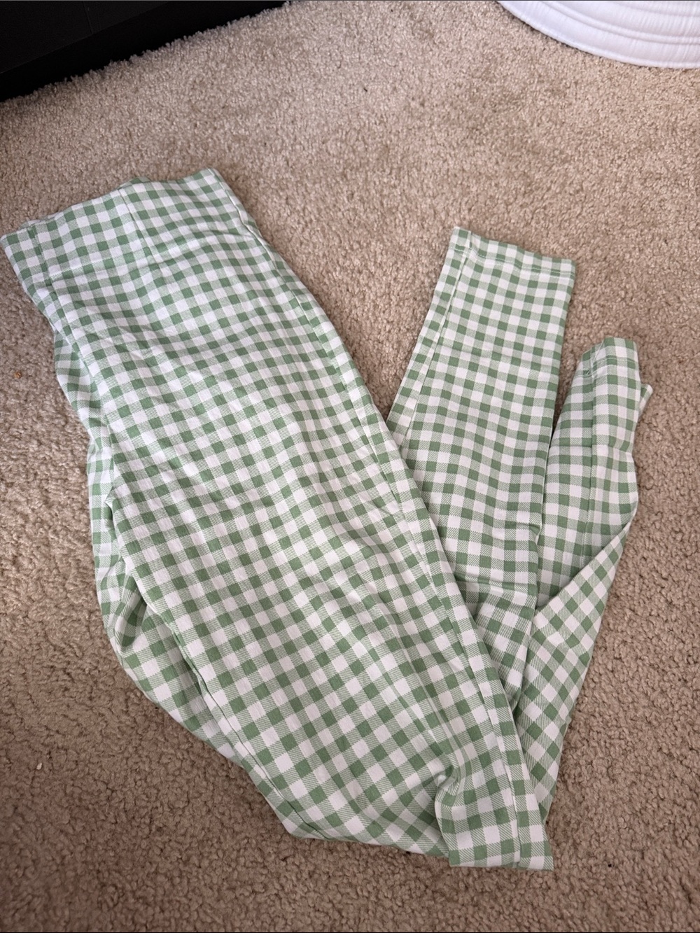Forever 21 Kids Green and White Gingham Leggings